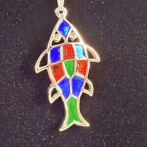Vintage Sarah Coventry Necklace Fish Pendant Enamel Multicolor 1970s Jewelry